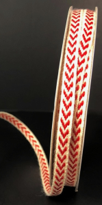 #1 Cream/Red Chevron Stripes Ribbon
 10yards 