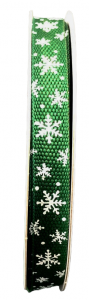 #1 Hunter Green with White Snowflakes Ribbon 10yards 