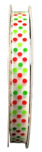 #1 White Iridescent with Red/Green Dots Ribbon 10 Yards 