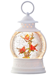 10'' White LED Cardinals on Branch Snow Globe with Timer Battery Operated