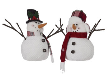12'' Plush Snowman with Wire Twig Arms S/2