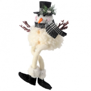 12'' Cream Country Check Snowman Ornament