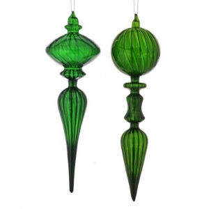 12'' Dark Green Glass Finial Ornament S/4