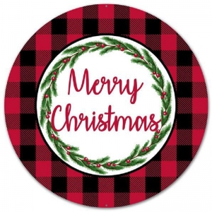 12'' Round Metal Merry Christmas Sign