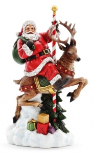 12'' Resin Santa on Carousel Deer