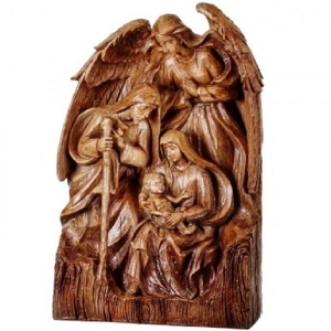 12'' x 18'' Resin Wood Look Angel with Holy Family Nativity