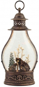 14'' Bear Family Lantern Snow Globe with Timer  Battery Operated