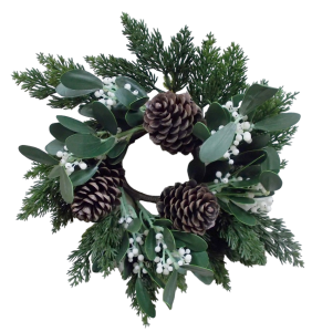 14'', 3.5'' Opening Mixed Pine Pine Cone Mistletoe Candle Ring