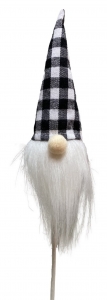 15'' Black & White Gingham Gnome Stick in Pick