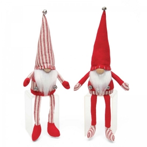 15'' Red Ticking Gnome with Legs S/2