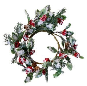15''. 7'' Opening Snow Pine Holly Berry Candle Ring