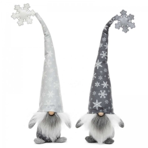 16'' Grey Snowflake Gnome with Tall Hat S/2