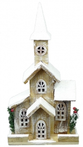 Brown 17'' 5 LED Wooden Church with Timer