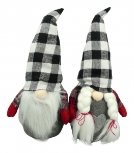 17'' Boy Girl Fabric Gnome with Plaid Hat S/2