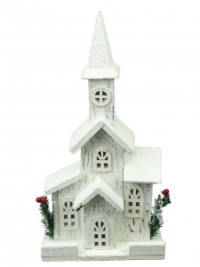 17'' White 5 LED Wooden Church with Timer
