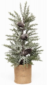 19'' Snowy Pine Tree with Cones In a Burlap Pot