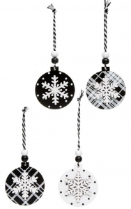 2.5'' 
Black/White Wooden Snowflake Ornament S/4