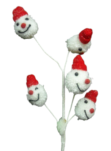 24'' Snowman Pompom Spray x 5 Stick In Pick