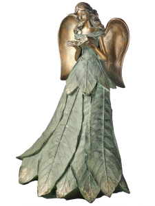 Resin Patina Leaf Pattern Angel with Book  13'' 