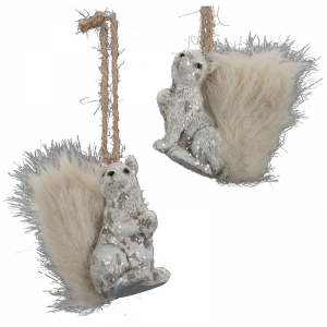 3'' Resin/Fur Squirrel Ornament S/2
