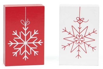 3'' Red & White Tabletop Snowflake Blocks S/2
