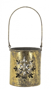 3.5'' Gold Metal Votive with Handle and Glass Insert