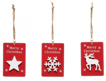 3.5'' Wooden Merry Christmas Ornament S/3