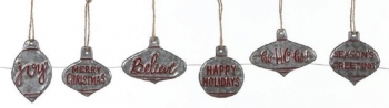 4'' Galvanized Holiday Ornament Assortment S/6
