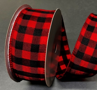 #40 Wired Black/Red Woven Buffalo Plaid Ribbon 50 yards !