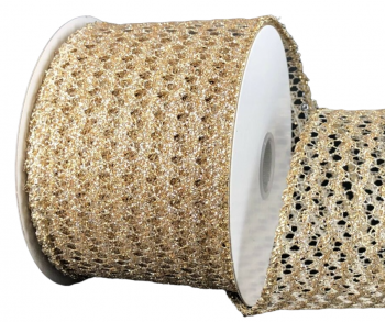 #40 Wired Champagne Squiggle Glitter Net ribbon 10 yards