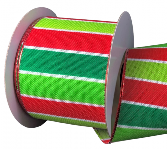 #40 Wired Emerald/Lime/Red/White Thick Stripes ribbon 10 yards 