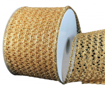 #40 Wired Gold Squiggle Glitter Net ribbon 10 yards 