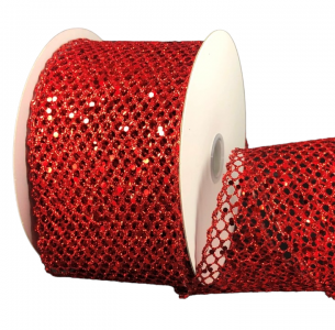 #40 Wired Mega Glitter Net Red Ribbon 10 yards