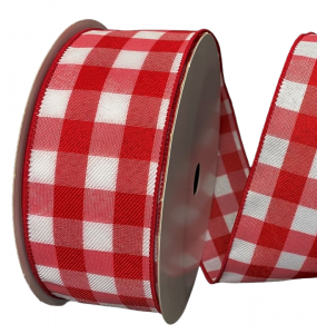 #40 Wired Red/White Woven Checks Ribbon 50 yards!