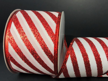 #40 Wired Satin/Glitter Candy Cane Stripe Ribbon 10 yards 