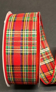 #40 Wired Red and Green Tartan Plaid ribbon 50 yards 