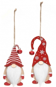 5'' 
Red/White Wooden Gnome Ornament S/2