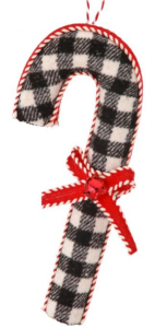 7'' Black/White Country Check Candy Cane Ornament