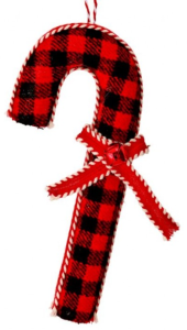 7'' Red/Black Country Check Candy Cane Ornament