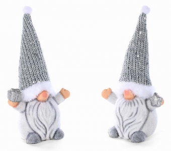 7'' Grey/White 
Resin/Fabric Gifting Gnome S/6