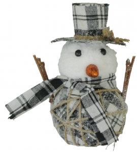7'' White & Black Plaid Snowman with Hat