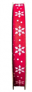 #1 Red Grosgrain with Snowflakes Ribbon 10 yards 