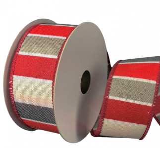 #9 Frida Stripes Red/White/Grey Ribbon   10 yards 