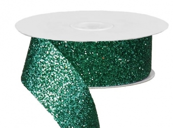 #9 Glitter on Fabric Emerald Ribbon 25 yards