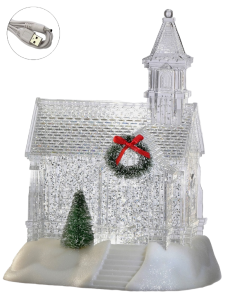 9'' LED Crystal Church Snow Globe with Timer Battery Operated