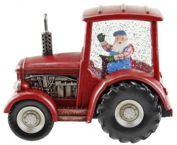 9'' Santa Tractor Snow Globe with Timer
Battery Operated