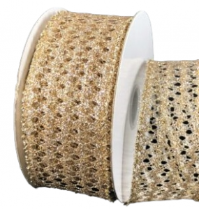 #9 Wired Champagne Squiggle Glitter Net Ribbon 10YD