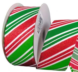 #9 Wired Emerald/Lime Glitter Red Candy Cane Stripes Ribbon 10 yards 