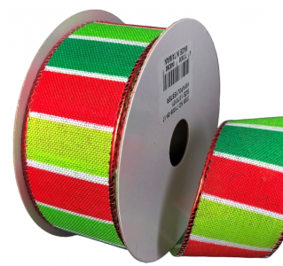 #9 Wired Emerald/Lime/Red/White Thick Stripes Ribbon 10YD