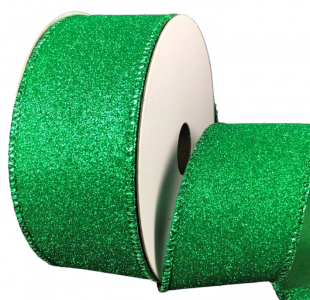 #9 Wired Flat Glitter Emerald Ribbon 10 yards 